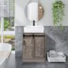 Farmhouse Modern Bathroom Vanity in Rustic Wooden Finish with White Ceramic Sink