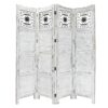 Gray Wash 4 Panel With Scroll Work Room Divider Screen