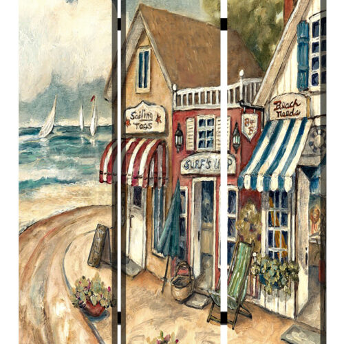 1 X 48 X 72 Multi Color Wood Canvas Seaside Town Slate  Screen