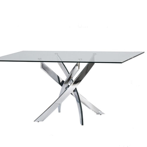 30″ Glass And Steel Rectangular Dining Table