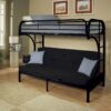 84″ X 62″ X 65″ Twin Xl Over Queen Black Metal Tube Futon Bunk Bed