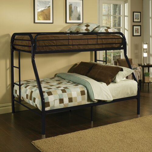 84″ X 62″ X 65″ Twin Xl Over Queen Black Metal Tube Bunk Bed