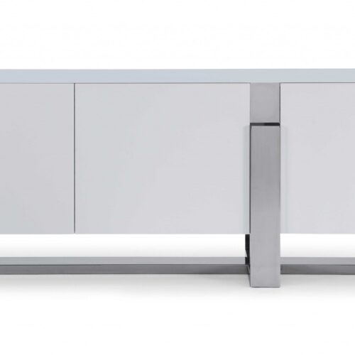 91 X 18 X 32 White Glass Steel Buffet