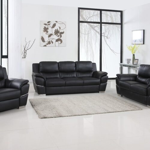 112″ Chic Black Leather Sofa Set