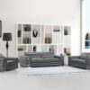 114″ Sturdy Dark Grey Leather Sofa Set