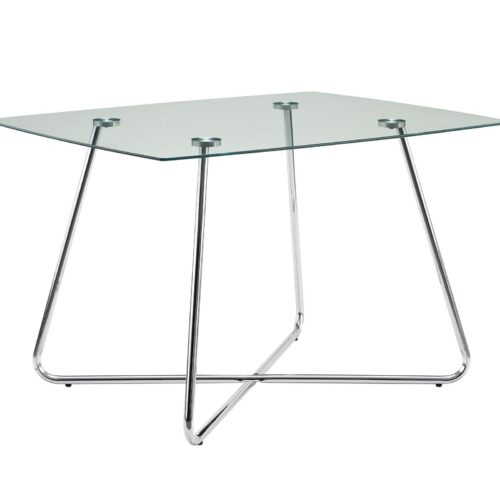 31″ Chrome Metal And Clear Tempered Glass Dining Table