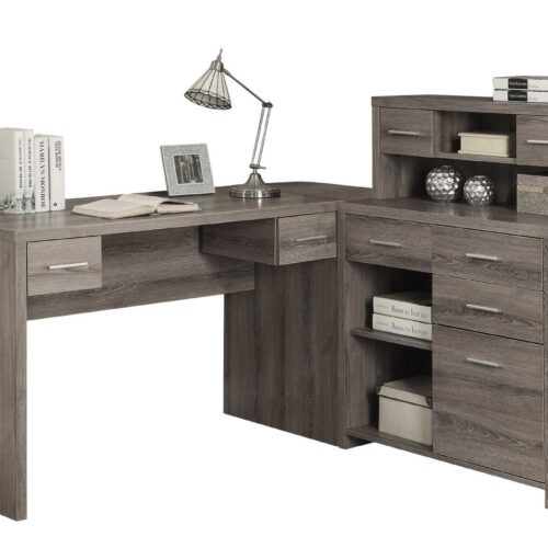 59″ Taupe L-Shape Computer Desk With 8 Drawers