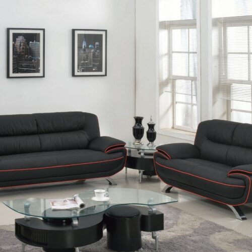 67′” X 35′”  X 35′” Modern Black Leather Sofa And Loveseat