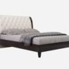 Solid Wood King Tufted Beige Upholstered Faux Leather Bed With Nailhead Trim