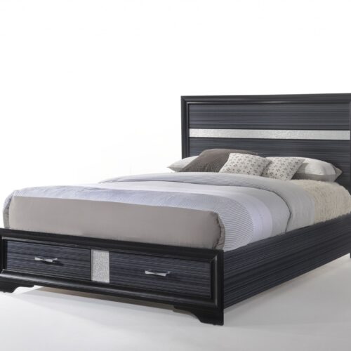 Beige And Black Upholstered Wooltwo Drawer Bed