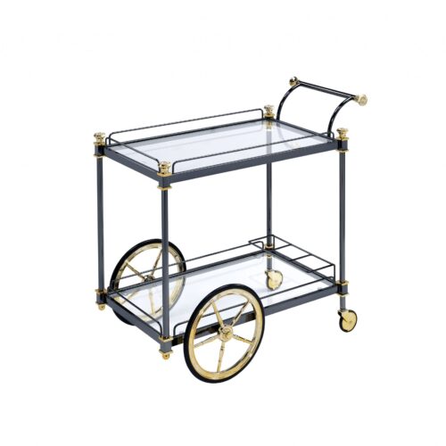 20″ X 31″ X 31″ Black Gold Clear Glass Metal Casters Serving Cart