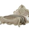 King Tufted Beige Upholstered Linen Bed With Nailhead Trim