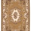 8’X11′ Beige Ivory Machine Woven Hand Carved Floral Medallion Indoor Area Rug