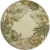 8′ Ivory Hand Tufted Bordered Tropical Leaves Round Indoor Area Rug