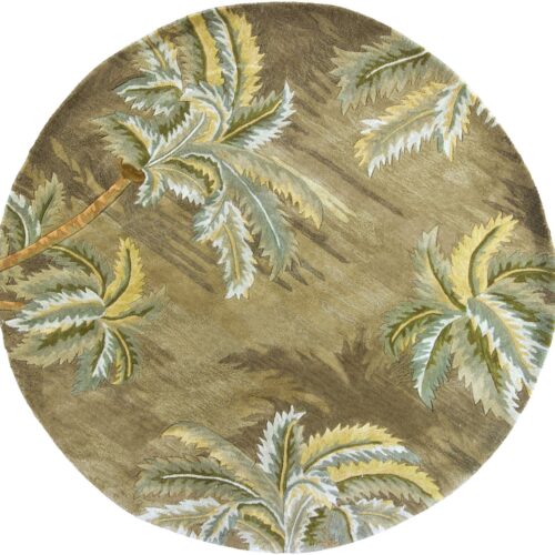 8′ Moss Green Hand Tufted Tropical Trees Round Indoor Area Rug