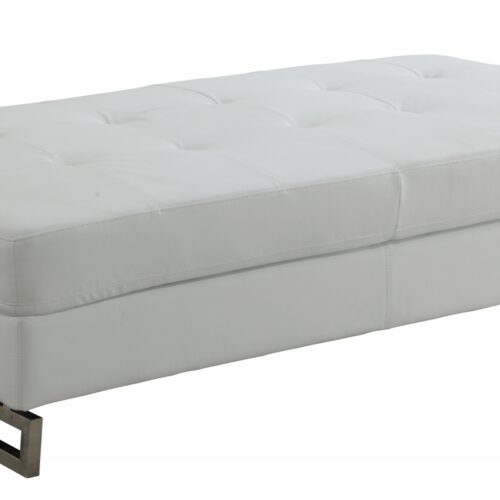 63″ White Faux Leather And Silver Ottoman