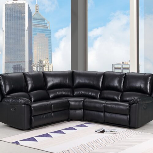 Black Faux Leather Reclining L Shaped Corner Sectional