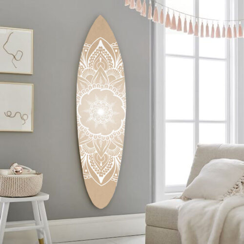 18″ X 1″ X 76″ Wood and Tan Tranquility Surfboard Wall Art