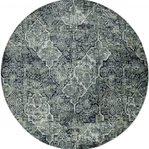 8′ Grey Machine Woven Traditional Quatrefoil Round Indoor Area Rug