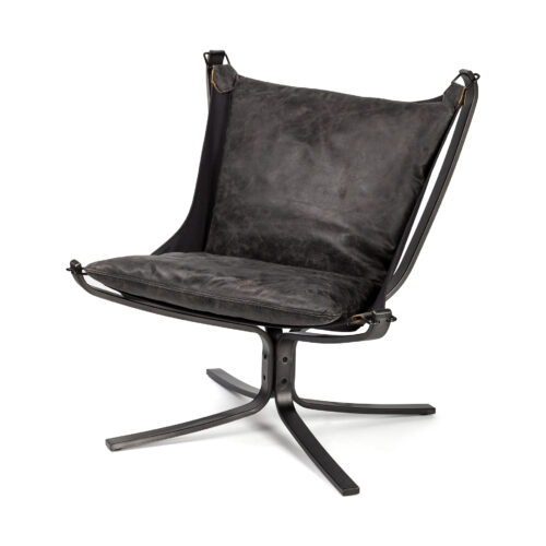 Colarado Black Leather Suspended Seat Accent Chair With Iron Frame