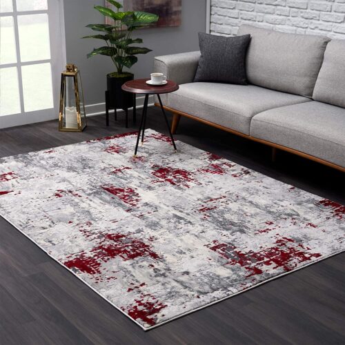 9′ x 13′ Red and Gray Modern Abstract Area Rug