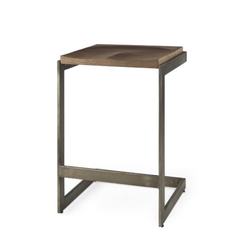 26″ Warm Brown Cheeky Wood And Metal Counter Stool