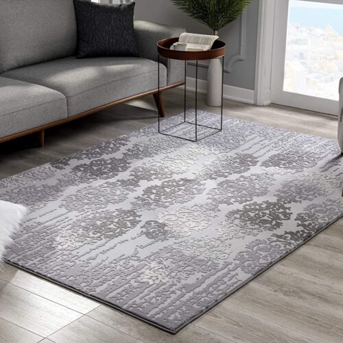 20′ Gray Damask Power Loom Runner Rug