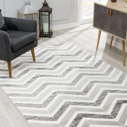 7′ X 9′ Gray Chevron Dhurrie Area Rug