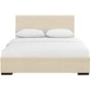 Beige Upholstered Queen Platform Bed