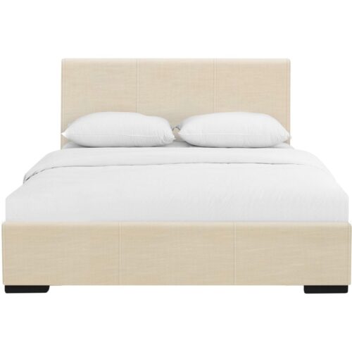 Beige Upholstered Queen Platform Bed