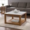 30″ Natural And Natural Brown Solid Manufactured Wood Square Coffee Table