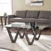 45″ Brown Glass And Solid Wood Rectangular Coffee Table