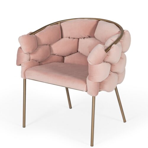 Pink Geo Velvet and Brushed Brass Velvet Dining Chair