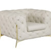 Glam Beige and Gold Tufted Leather Armchair