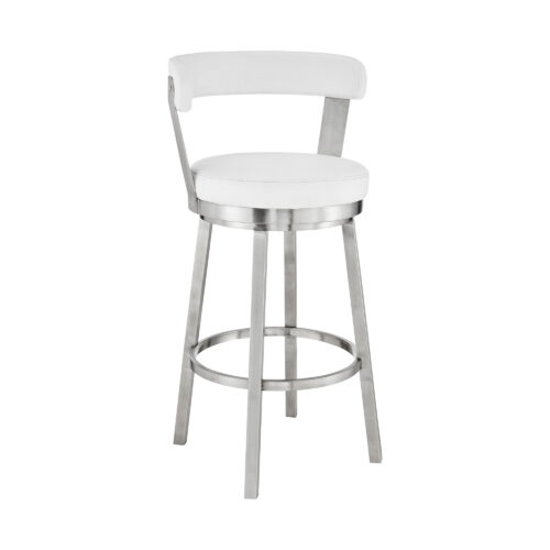 30″ Chic White Faux Leather with Stainless Steel Finish Swivel Bar Stool