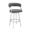 42″ Gray Faux Leather And Iron Swivel Bar Height Chair