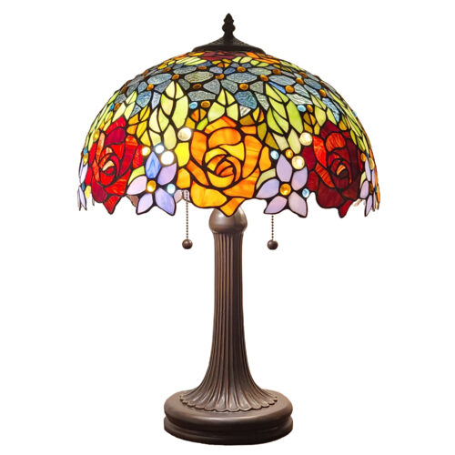 23″ Stained Glass Two Light Jeweled Flowery Accent Table Lamp