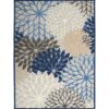 9′ X 12′ Blue Floral Non Skid Indoor Outdoor Area Rug