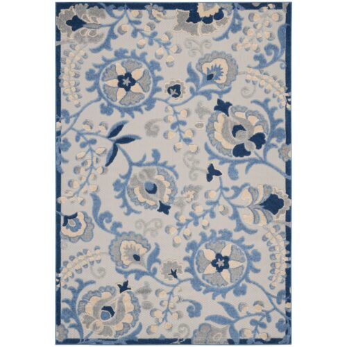 9′ X 12′ Blue And Grey Toile Non Skid Indoor Outdoor Area Rug