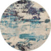 8′ X 8′ Ivory And Teal Blue Round Abstract Power Loom Non Skid Area Rug