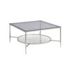 32″ Chrome And Clear Glass Square Coffee Table With Shelf