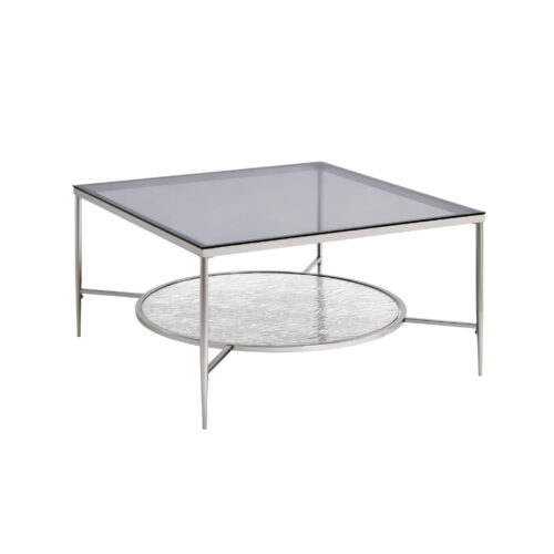 32″ Chrome And Clear Glass Square Coffee Table With Shelf