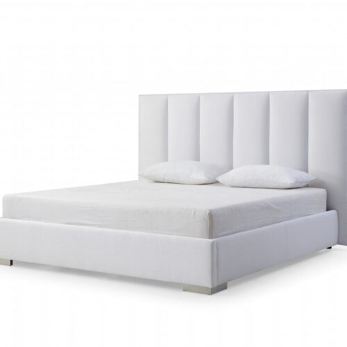 Queen White Upholstered Channel Tufted Velvet Bed Frame