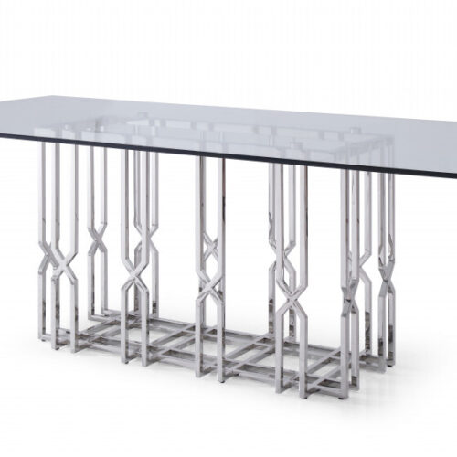 87″ Clear And Chrome Rectangular Glass And Stainless Steel Dining Table