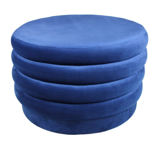 31″ Blue Velvet Tufted Round Cocktail Ottoman