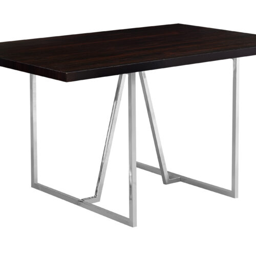 60″ Espresso And Silver Metal Dining Table