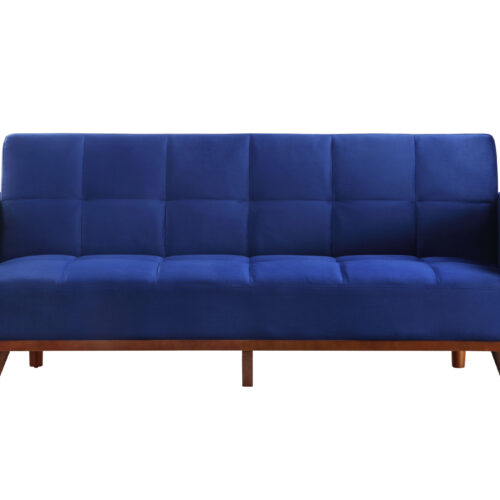 76″ Blue Velvet And NAtural Sleeper Sofa