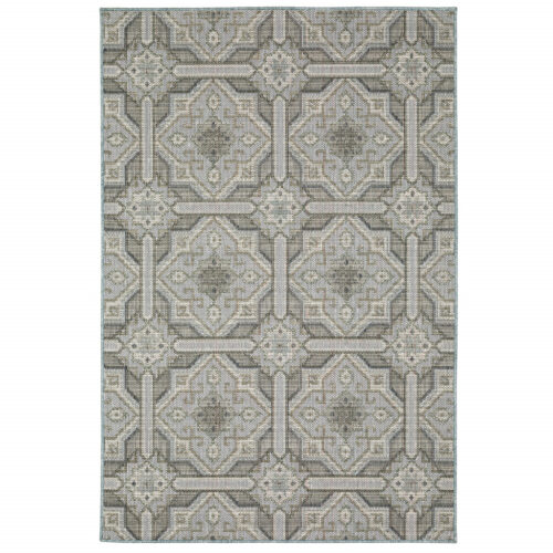 10′ x 13′ Blue and Gray Geometric Stain Resistant Indoor Outdoor Area Rug