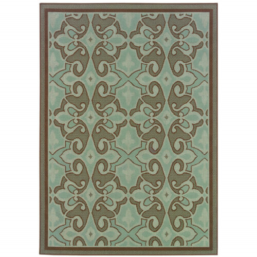 9′ X 13′ Blue Oriental Stain Resistant Indoor Outdoor Area Rug