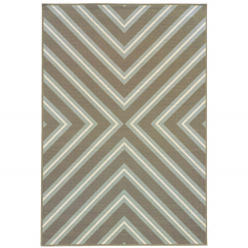 9′ X 13′ Blue and Gray Geometric Stain Resistant Indoor Outdoor Area Rug